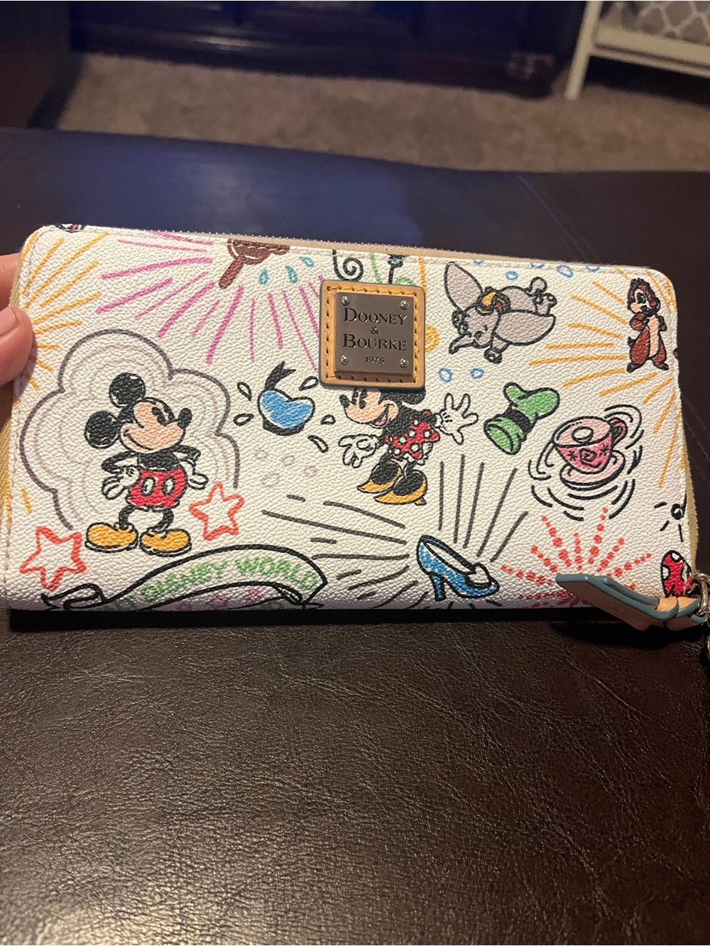 Dooney & Bourke White Disney Sketch Zip Wristlet with Multicolor Characters - Picture 3 of 15